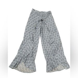 Aqua light blue Patterned Wide-Leg  tie front palazzo pants
